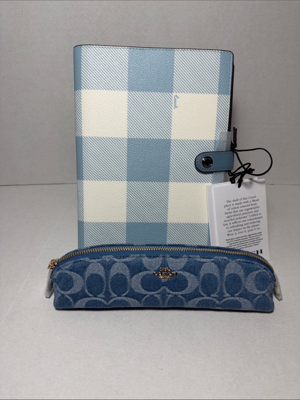 Coach Plaid Notebook Cover with Denim Signature Pencil Case